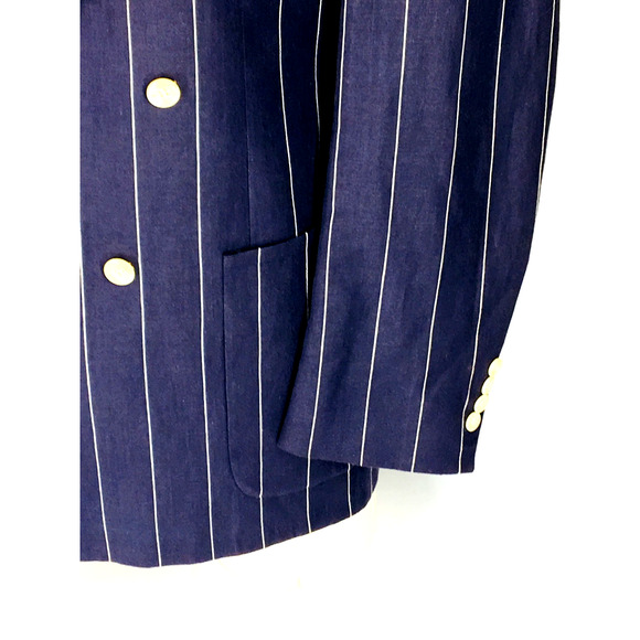 42L Jacobsons USA Mens Vintage Double Breasted Linen Wool Blazer Jacket Navy - Picture 7 of 14